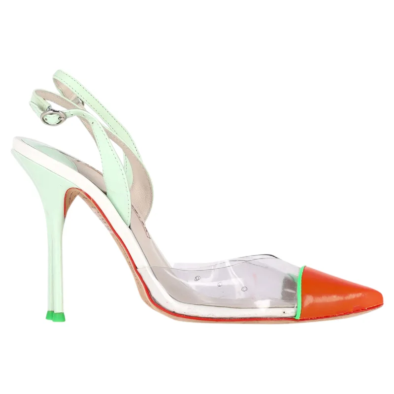 Women's holiday party stiletto heel pumps with a festive touchSophia Webster Neon Tricolor PVC Daria Pumps in Multicolor Patent Leather Women's holiday party stiletto heel pumps with a festive touchSophia Webster Neon Tricolor PVC Daria Pumps in Multicolor Patent Leather