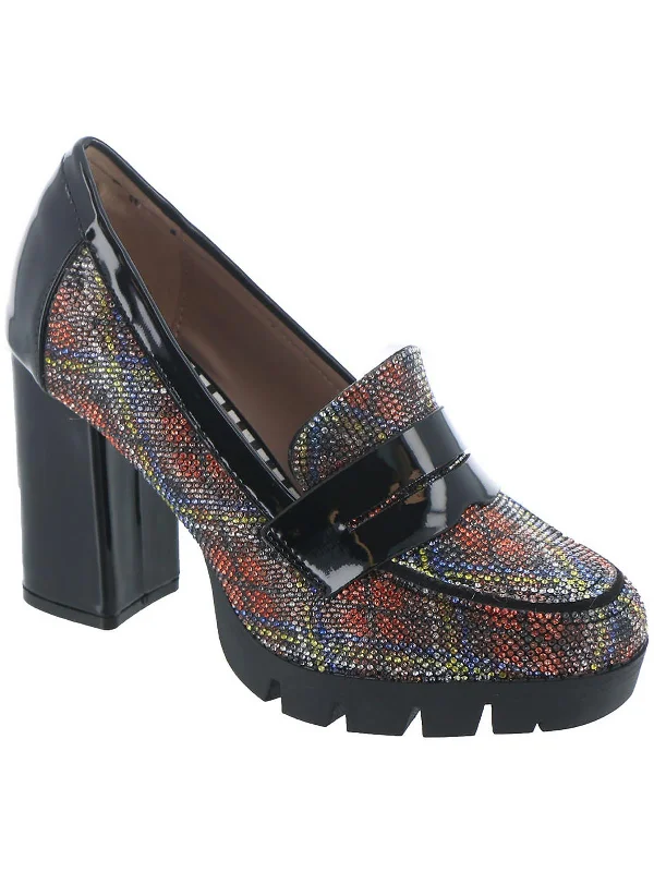 Women's holiday party stiletto heel pumps with a festive touchAdelyn Womens Rhinestone Loafer Heels