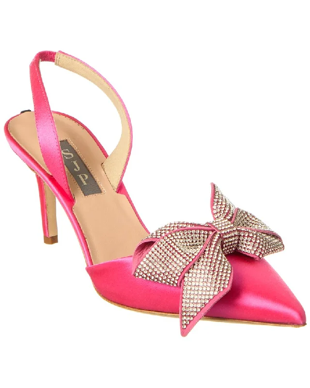 Women's party stiletto heel pumps with a glittery finishSJP by Sarah Jessica Parker Emmanuel 70 Satin Slingback Pump Women's party stiletto heel pumps with a glittery finishSJP by Sarah Jessica Parker Emmanuel 70 Satin Slingback Pump