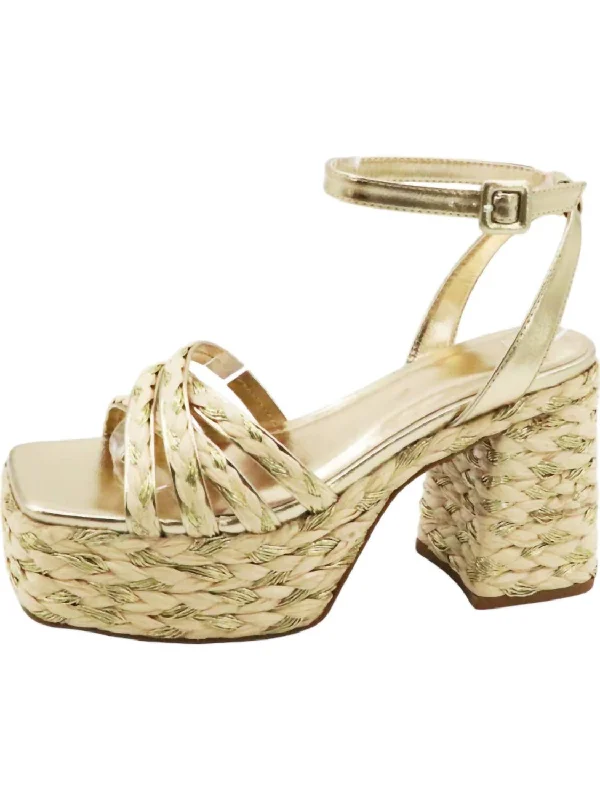 Women's metallic leather stiletto heel pumps with a reflective surfaceWomen's Metallic Raffia Heels In Gold Women's metallic leather stiletto heel pumps with a reflective surfaceWomen's Metallic Raffia Heels In Gold