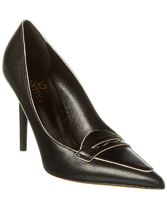 Women's ankle - strap stiletto heel pumps with a cut - out detailValentino Capretto 100 Bicolor Leather Loafer Pump Women's ankle - strap stiletto heel pumps with a cut - out detailValentino Capretto 100 Bicolor Leather Loafer Pump