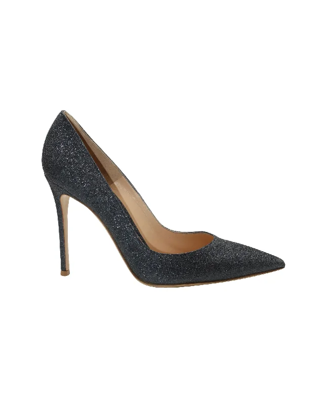 Women's party stiletto heel pumps with a glittery finishGianvito Rossi Gianvito 105 Glitter Pumps in Blue Grey Leather Women's party stiletto heel pumps with a glittery finishGianvito Rossi Gianvito 105 Glitter Pumps in Blue Grey Leather