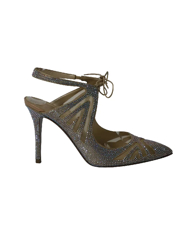 Women's studded stiletto heel pumps for an edgy lookRene Caovilla Swarovski Embellished Heels in Silver Mesh Women's studded stiletto heel pumps for an edgy lookRene Caovilla Swarovski Embellished Heels in Silver Mesh