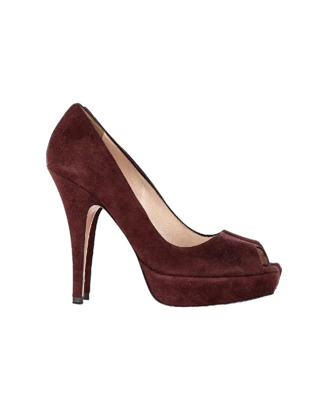 Women's water - resistant stiletto heel pumps for unexpected situationsPrada Peep-Toe Platform Pumps in Brown Suede Women's water - resistant stiletto heel pumps for unexpected situationsPrada Peep-Toe Platform Pumps in Brown Suede