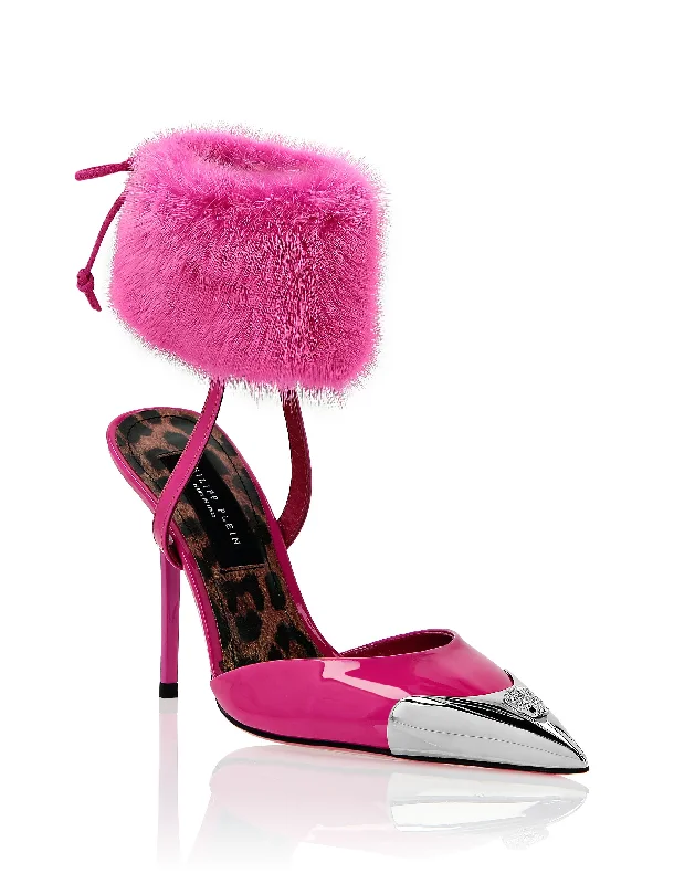 Women's mustard yellow stiletto heel pumps for a trendy pop of colorPatent Leather & Real Fur Decollete Mid-Heels Crystal Skull Women's mustard yellow stiletto heel pumps for a trendy pop of colorPatent Leather & Real Fur Decollete Mid-Heels Crystal Skull