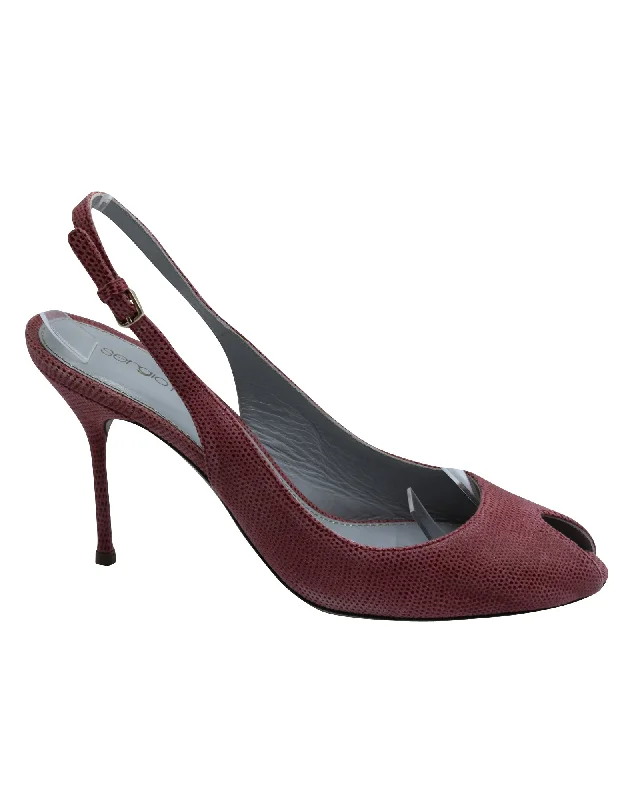 Women's mule - style stiletto heel pumps with a bow accentSergio Rossi Peep-Toe Slingback Pumps in Pink Leather Women's mule - style stiletto heel pumps with a bow accentSergio Rossi Peep-Toe Slingback Pumps in Pink Leather