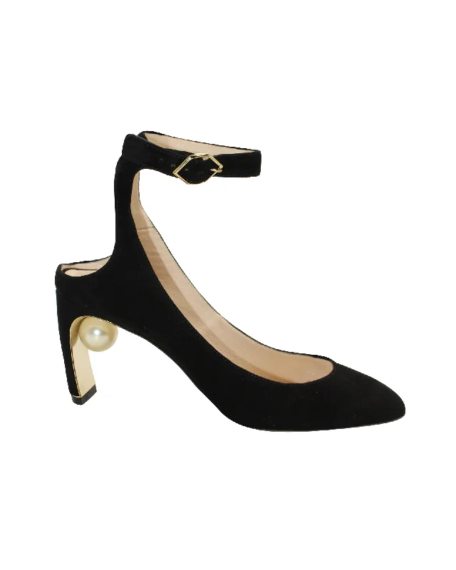 Women's office - appropriate stiletto heel pumps with a low - heel optionNicholas Kirkwood Lola Pearl Pumps in Black Suede Women's office - appropriate stiletto heel pumps with a low - heel optionNicholas Kirkwood Lola Pearl Pumps in Black Suede