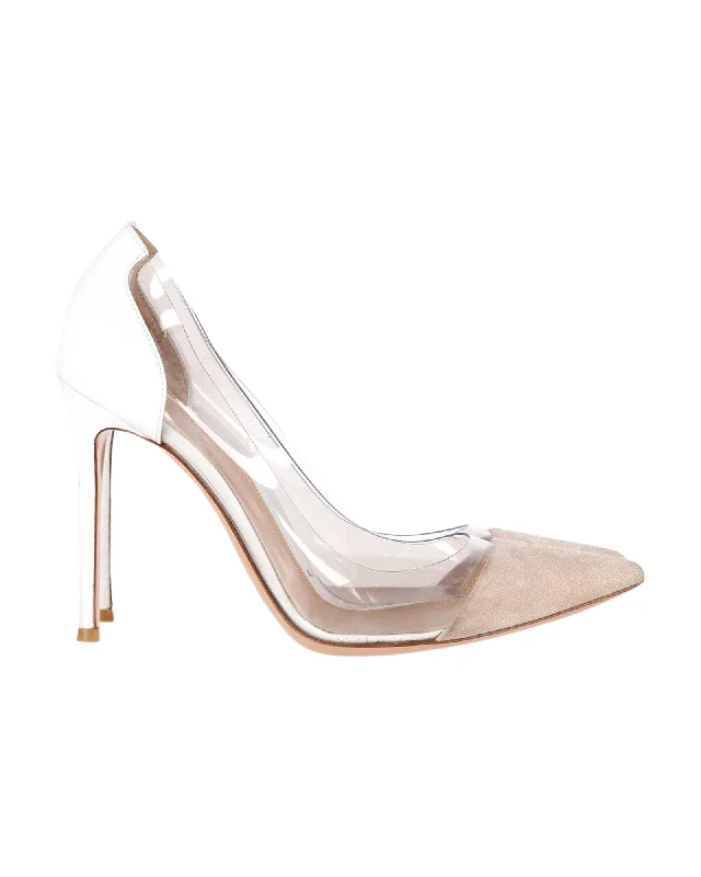 Women's breathable stiletto heel pumps for warm weatherGianvito Rossi Plexi Pointed Toe Pumps in White Leather Women's breathable stiletto heel pumps for warm weatherGianvito Rossi Plexi Pointed Toe Pumps in White Leather