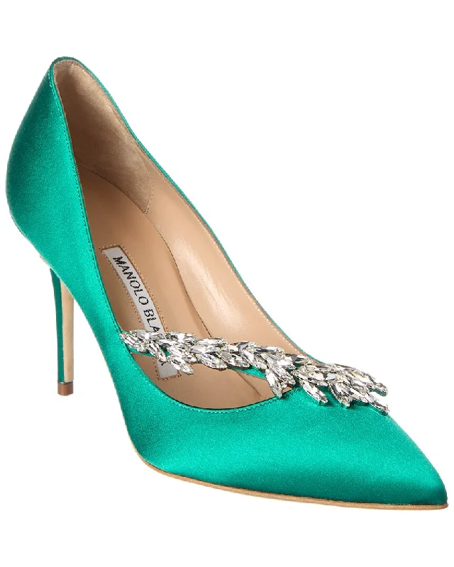 Women's lace - trimmed stiletto heel pumps with a scalloped edgeManolo Blahnik Nadira 90 Satin Pump Women's lace - trimmed stiletto heel pumps with a scalloped edgeManolo Blahnik Nadira 90 Satin Pump