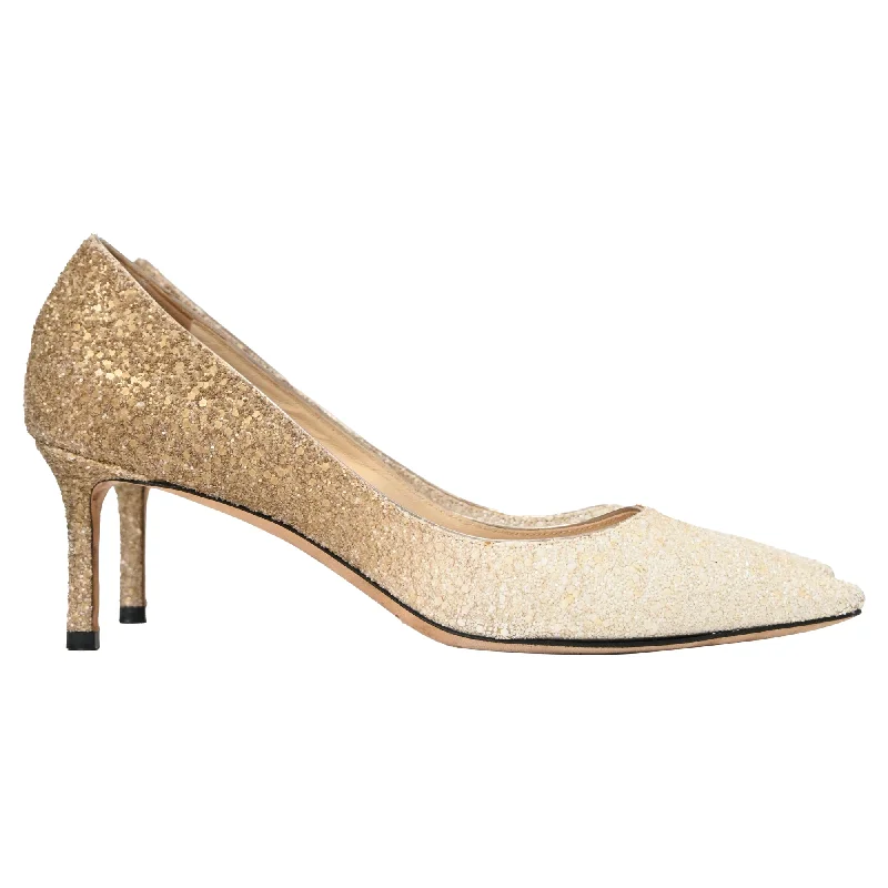 Women's padded - insole stiletto heel pumps for added comfortJimmy Choo Pointed Toe Pumps in Gold Glitter Women's padded - insole stiletto heel pumps for added comfortJimmy Choo Pointed Toe Pumps in Gold Glitter
