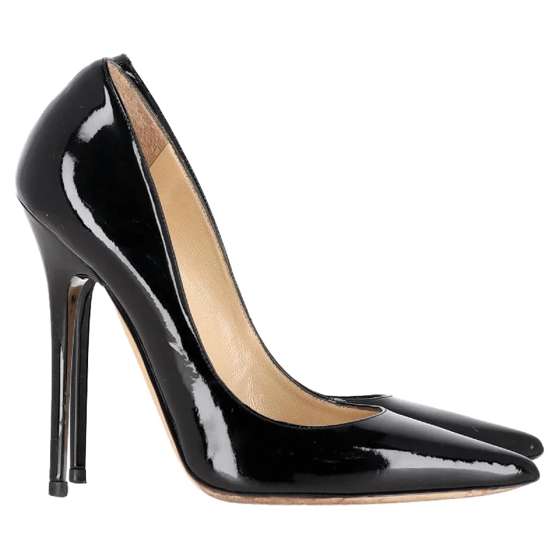 Women's pointed - toe slingback stiletto heel pumps in a peep - toe designJimmy Choo Anouk Pointed Pumps in Black Patent Calfskin Leather Women's pointed - toe slingback stiletto heel pumps in a peep - toe designJimmy Choo Anouk Pointed Pumps in Black Patent Calfskin Leather