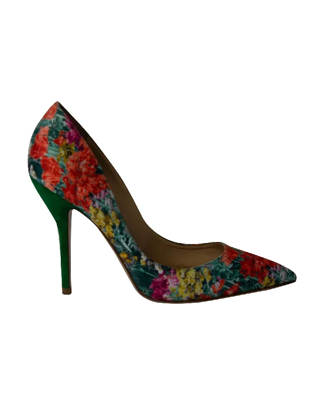 Women's peach stiletto heel pumps for a soft and feminine appealPaul Andrew Shakti Pumps in Floral Print Silk and Suede Women's peach stiletto heel pumps for a soft and feminine appealPaul Andrew Shakti Pumps in Floral Print Silk and Suede