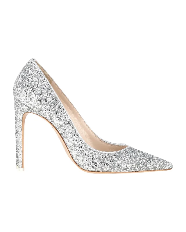 Women's strappy open - toe stiletto heel pumps with rhinestonesSophia Webster Rio Pumps in Silver Glittered Leather Women's strappy open - toe stiletto heel pumps with rhinestonesSophia Webster Rio Pumps in Silver Glittered Leather
