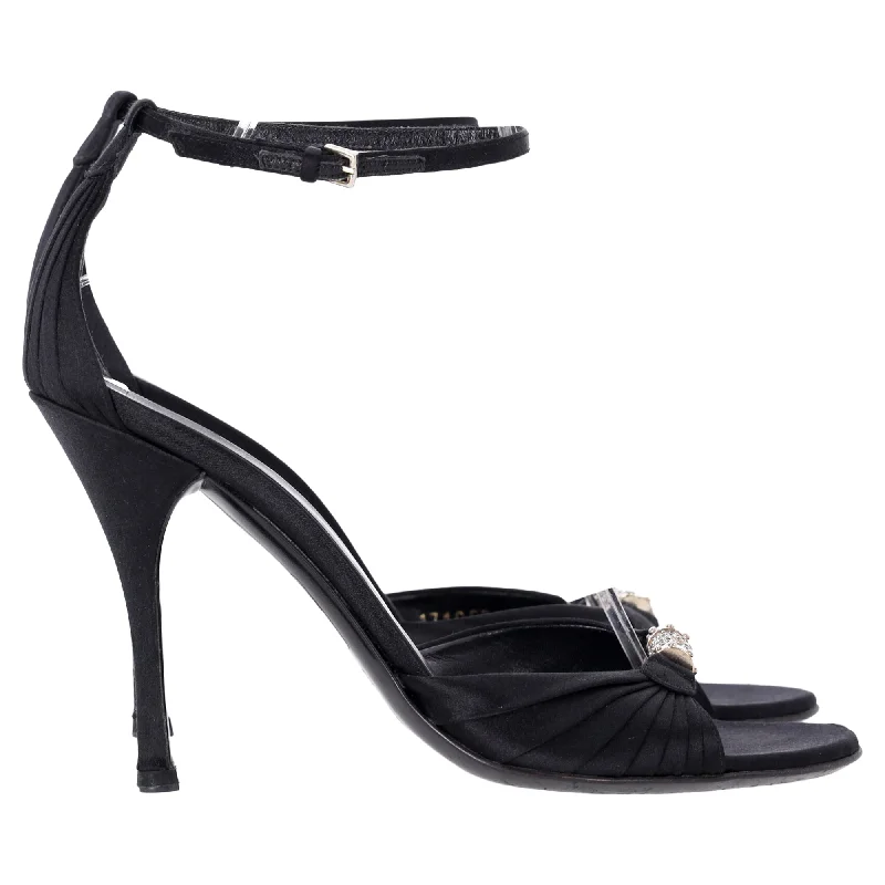 Women's brocade stiletto heel pumps with a vintage feelGucci Crystal-Embellished Open-Toe Sandal Heels in Black Satin Women's brocade stiletto heel pumps with a vintage feelGucci Crystal-Embellished Open-Toe Sandal Heels in Black Satin