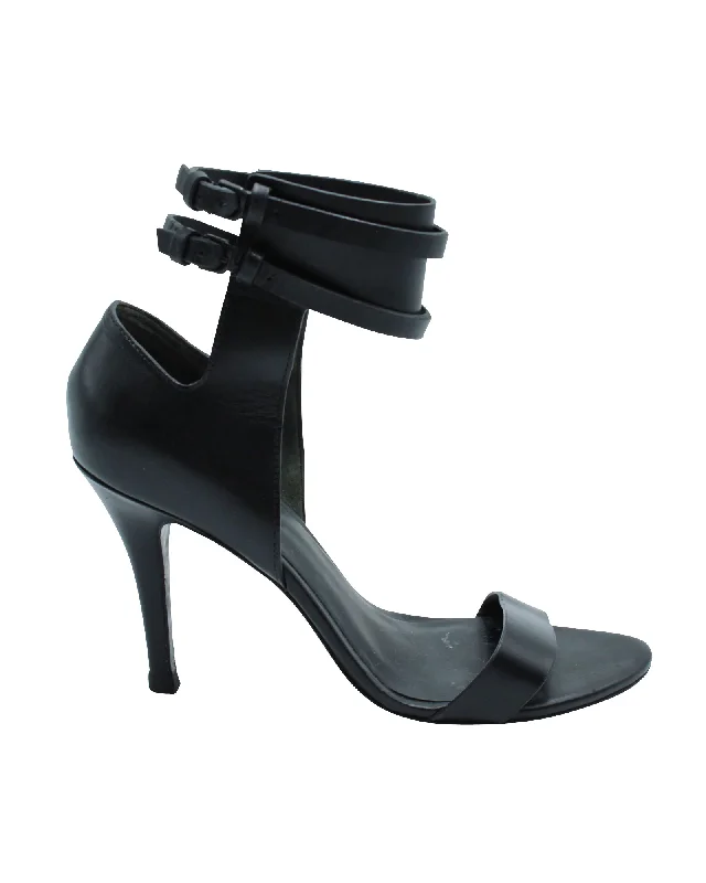 Women's patent leather stiletto heel pumps with a high - shine finishAlexander Wang Ankle Strap Heeled Sandals in Black Leather Women's patent leather stiletto heel pumps with a high - shine finishAlexander Wang Ankle Strap Heeled Sandals in Black Leather