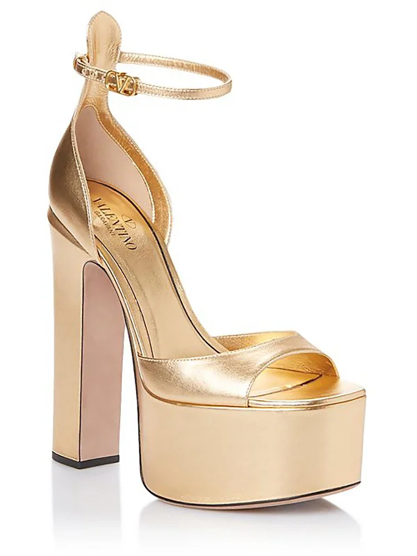 Women's metallic leather stiletto heel pumps with a reflective surfaceWomens Leather Open Toe Platform Heels Women's metallic leather stiletto heel pumps with a reflective surfaceWomens Leather Open Toe Platform Heels