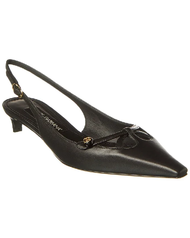 Women's genuine leather stiletto heel pumps with a soft finishDolce & Gabbana DG Logo Leather Slingback Pump Women's genuine leather stiletto heel pumps with a soft finishDolce & Gabbana DG Logo Leather Slingback Pump