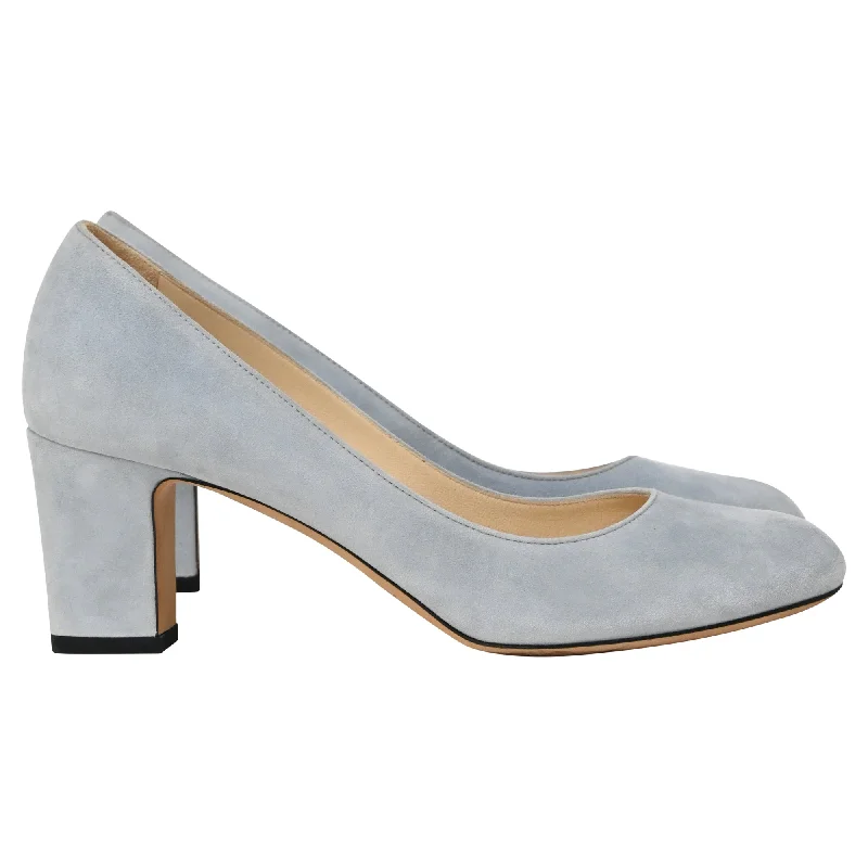 Women's adjustable - strap stiletto heel pumps for a customizable fitJimmy Choo Block Heel Pumps in Light Blue Suede Women's adjustable - strap stiletto heel pumps for a customizable fitJimmy Choo Block Heel Pumps in Light Blue Suede