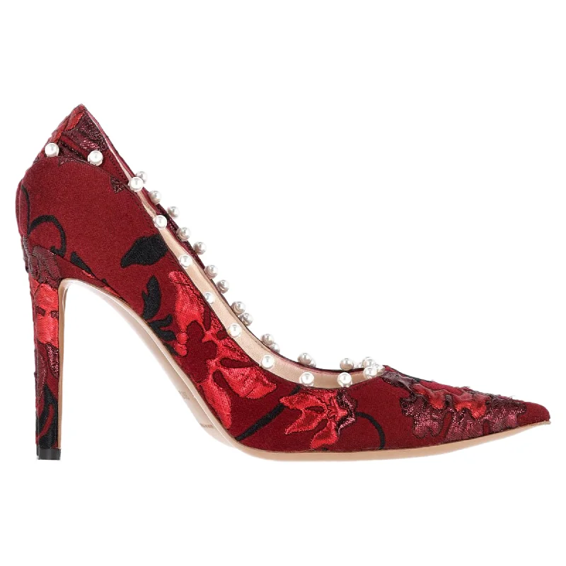 Women's studded stiletto heel pumps for an edgy lookAquazzura Pearl Embellished Pumps in Red Cotton Women's studded stiletto heel pumps for an edgy lookAquazzura Pearl Embellished Pumps in Red Cotton