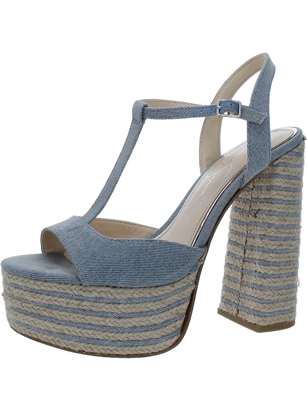 Women's tassel - adorned stiletto heel pumps for a bohemian touchAmeeka Womens Denim Peep-Toe Platform Heels