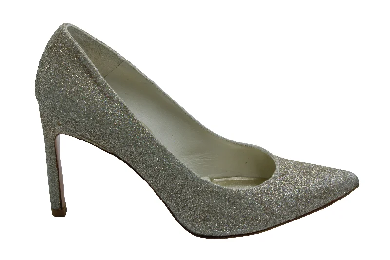 Women's snakeskin - embossed stiletto heel pumps for a bold statementStuart Weitzman Heist 95 Pumps in Gold Glitter Lamé Leather Women's snakeskin - embossed stiletto heel pumps for a bold statementStuart Weitzman Heist 95 Pumps in Gold Glitter Lamé Leather
