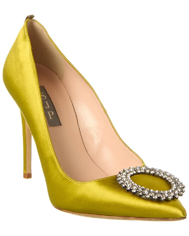 Women's cocktail party stiletto heel pumps with a unique patternSJP by Sarah Jessica Parker Sly 100 Satin Pump Women's cocktail party stiletto heel pumps with a unique patternSJP by Sarah Jessica Parker Sly 100 Satin Pump