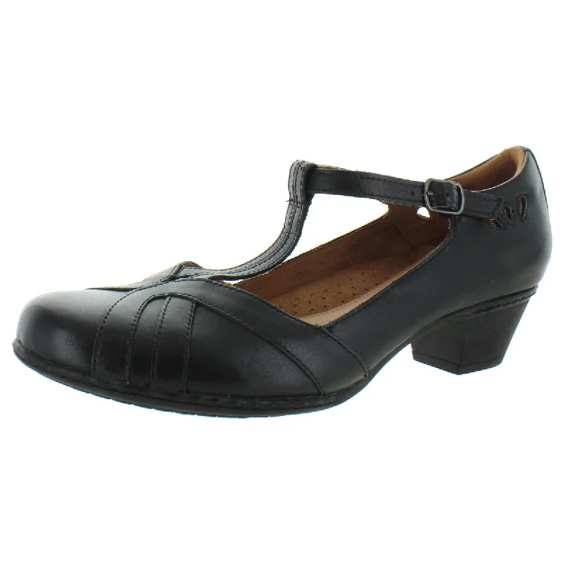Women's platform stiletto heel pumps with a chunky soleAngelina 1 Womens Leather T-Strap Mary Jane Heels