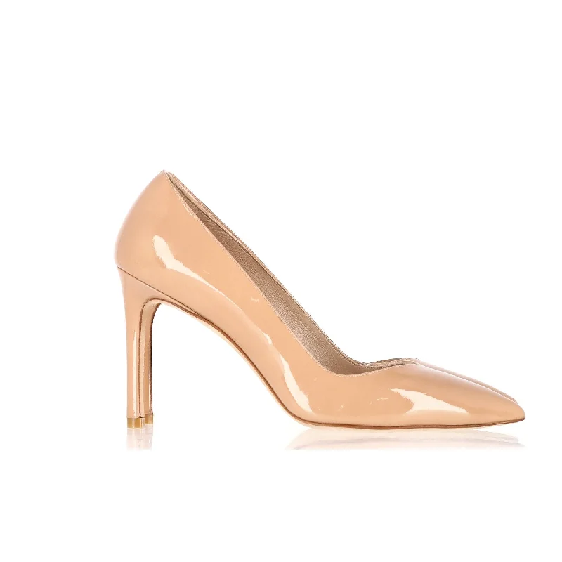 Women's red - carpet stiletto heel pumps for a glamorous eventStuart Weitzman Pointed Pump Heels in Beige Patent Leather Women's red - carpet stiletto heel pumps for a glamorous eventStuart Weitzman Pointed Pump Heels in Beige Patent Leather