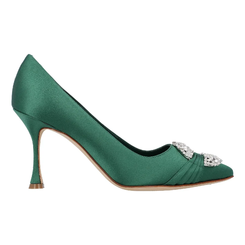 Women's mule - style stiletto heel pumps with a bow accentManolo Blahnik Maidapump 090 Pump Green Women's mule - style stiletto heel pumps with a bow accentManolo Blahnik Maidapump 090 Pump Green