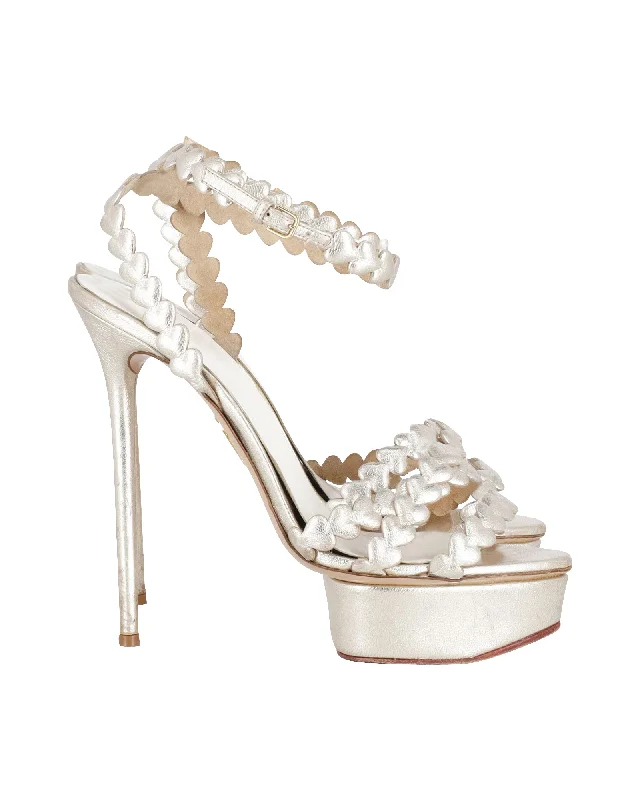 Women's tassel - adorned stiletto heel pumps for a bohemian touchCharlotte Olympia I Heart You Metallic Platform Sandals in Gold Leather Women's tassel - adorned stiletto heel pumps for a bohemian touchCharlotte Olympia I Heart You Metallic Platform Sandals in Gold Leather