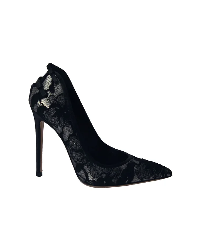 Women's strappy open - toe stiletto heel pumps with rhinestonesGianvito Rossi Satin and Lace Pointed Toe Pumps in Black Cotton Women's strappy open - toe stiletto heel pumps with rhinestonesGianvito Rossi Satin and Lace Pointed Toe Pumps in Black Cotton