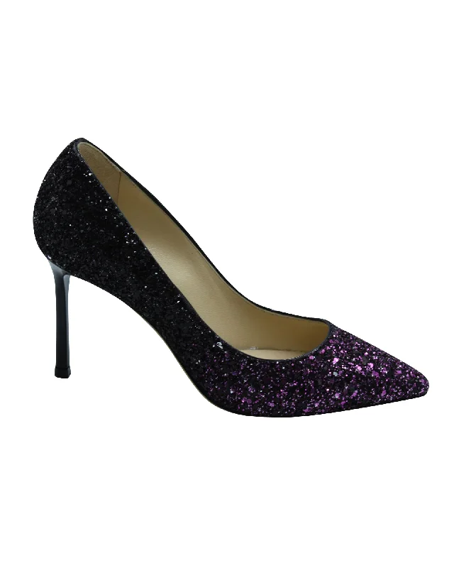 Women's red - carpet stiletto heel pumps for a glamorous eventJimmy Choo Romy 100 Pumps in Pink and Black Glitter Women's red - carpet stiletto heel pumps for a glamorous eventJimmy Choo Romy 100 Pumps in Pink and Black Glitter