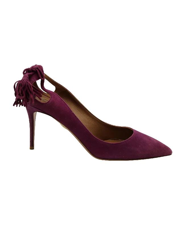 Women's strappy open - toe stiletto heel pumps with rhinestonesAquazzura Forever Marilyn Tassel Pumps in Purple Suede Women's strappy open - toe stiletto heel pumps with rhinestonesAquazzura Forever Marilyn Tassel Pumps in Purple Suede
