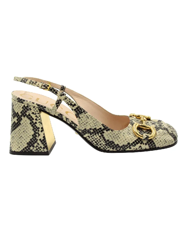 Women's evening gala stiletto heel pumps in a long - lasting colorGucci Horsebit Snakeskin-Embossed Slingback Pumps in Multicolor Leather Women's evening gala stiletto heel pumps in a long - lasting colorGucci Horsebit Snakeskin-Embossed Slingback Pumps in Multicolor Leather
