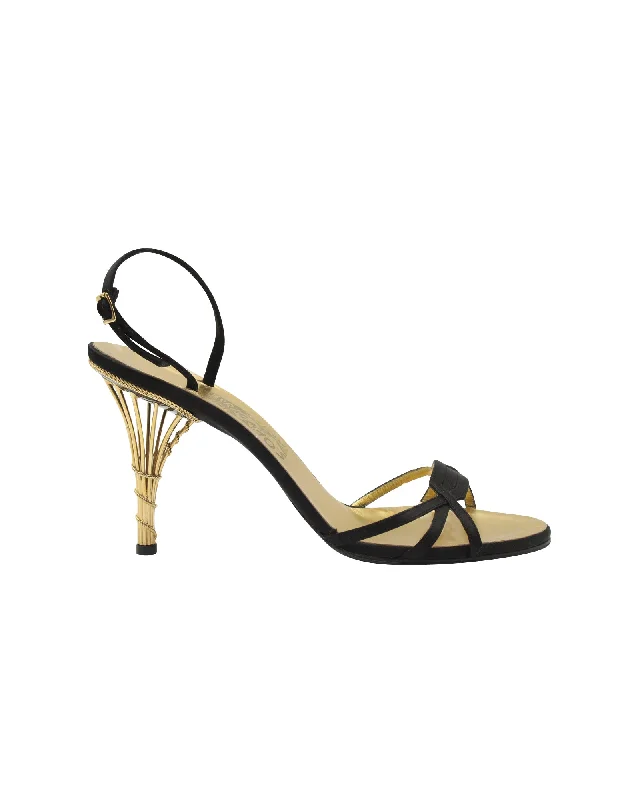 Women's mule - style stiletto heel pumps with a bow accentSalvatore Ferragamo Calipso 1956 Satin-Trimmed Sandals in Black Leather Women's mule - style stiletto heel pumps with a bow accentSalvatore Ferragamo Calipso 1956 Satin-Trimmed Sandals in Black Leather