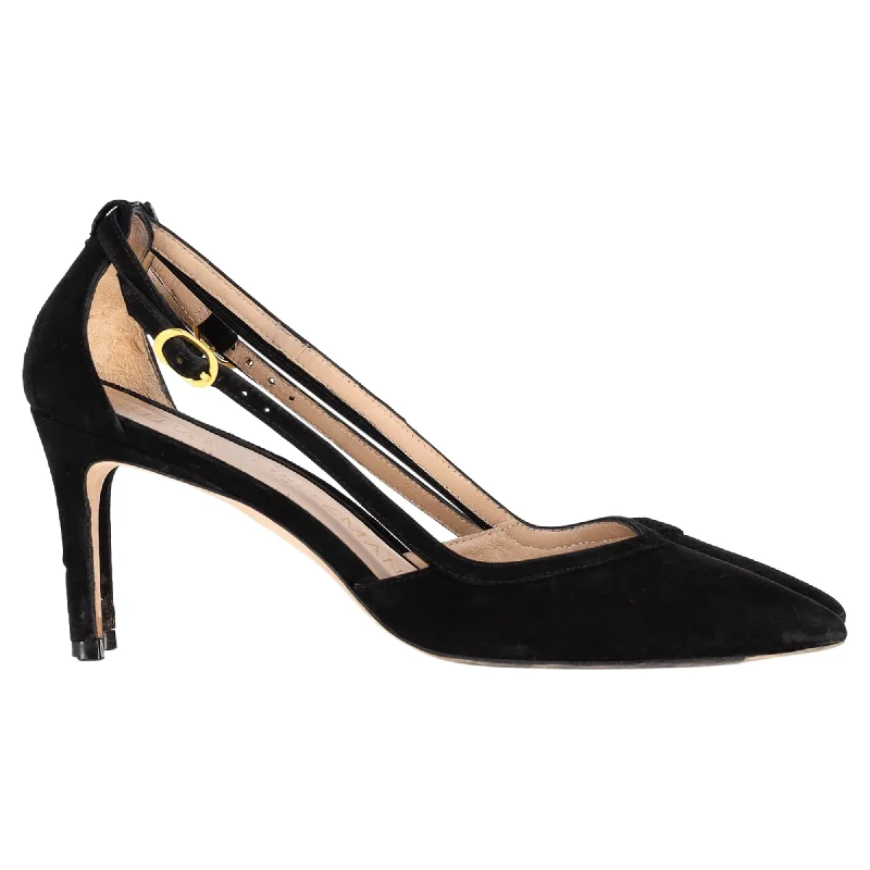Women's cork - sole stiletto heel pumps for a natural touchStuart Weitzman Anny Cutout Pumps in Black Suede Women's cork - sole stiletto heel pumps for a natural touchStuart Weitzman Anny Cutout Pumps in Black Suede