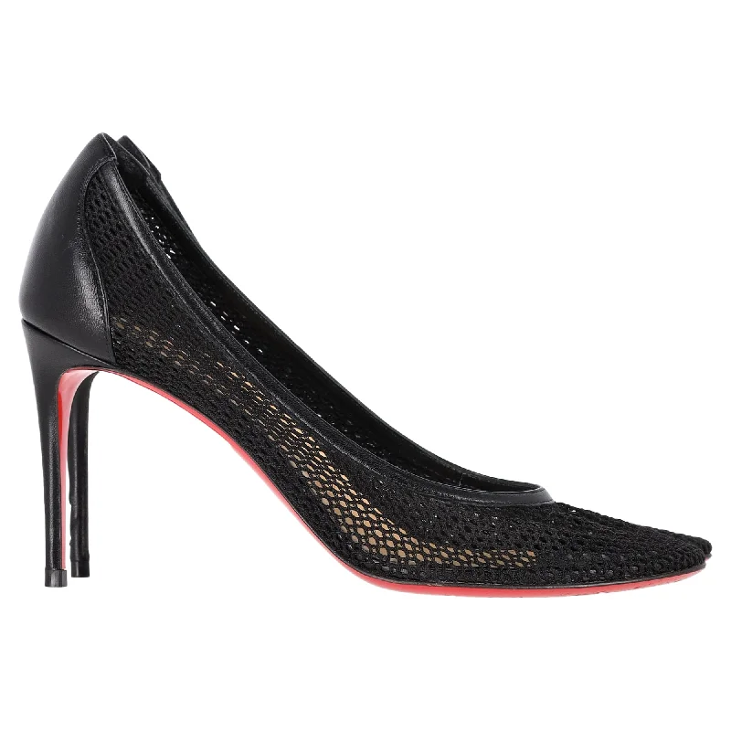 Women's genuine leather stiletto heel pumps with a soft finishChristian Louboutin Filomena 85 Pumps in Black Mesh and Leather Women's genuine leather stiletto heel pumps with a soft finishChristian Louboutin Filomena 85 Pumps in Black Mesh and Leather