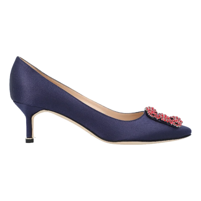 Women's ankle - strap stiletto heel pumps with a cut - out detailManolo Blahnik Hangisi 050 Pump Blue Women's ankle - strap stiletto heel pumps with a cut - out detailManolo Blahnik Hangisi 050 Pump Blue