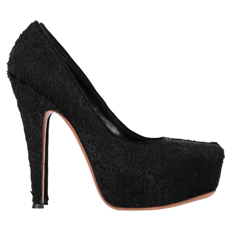 Women's faux suede stiletto heel pumps for a budget - friendly optionAlaïa Azzedine Lace Platform Pumps in Black Cotton Women's faux suede stiletto heel pumps for a budget - friendly optionAlaïa Azzedine Lace Platform Pumps in Black Cotton