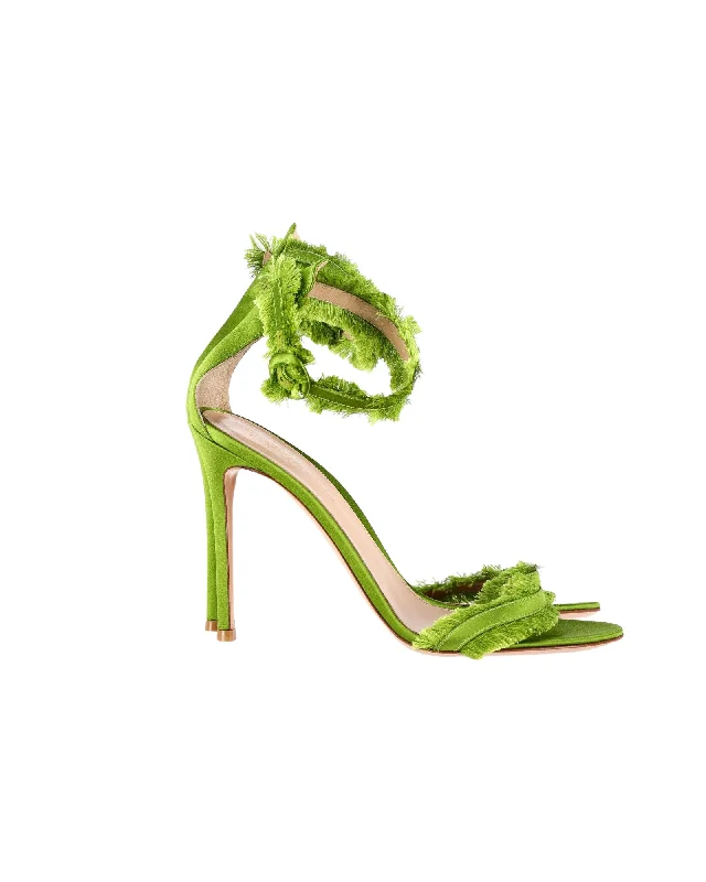 Women's date - night stiletto heel pumps with a sexy silhouetteGianvito Rossi Portofino Fringe-Trimmed Sandals in Green Satin Women's date - night stiletto heel pumps with a sexy silhouetteGianvito Rossi Portofino Fringe-Trimmed Sandals in Green Satin