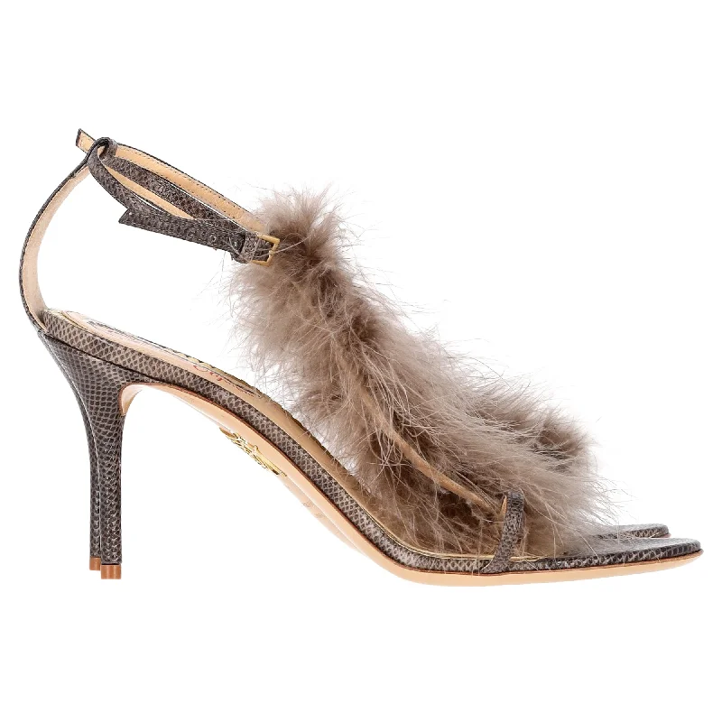 Women's date - night stiletto heel pumps with a sexy silhouetteCharlotte Olympia Karung Animal Print Faux Fur Trim Sandals in Brown Leather Women's date - night stiletto heel pumps with a sexy silhouetteCharlotte Olympia Karung Animal Print Faux Fur Trim Sandals in Brown Leather