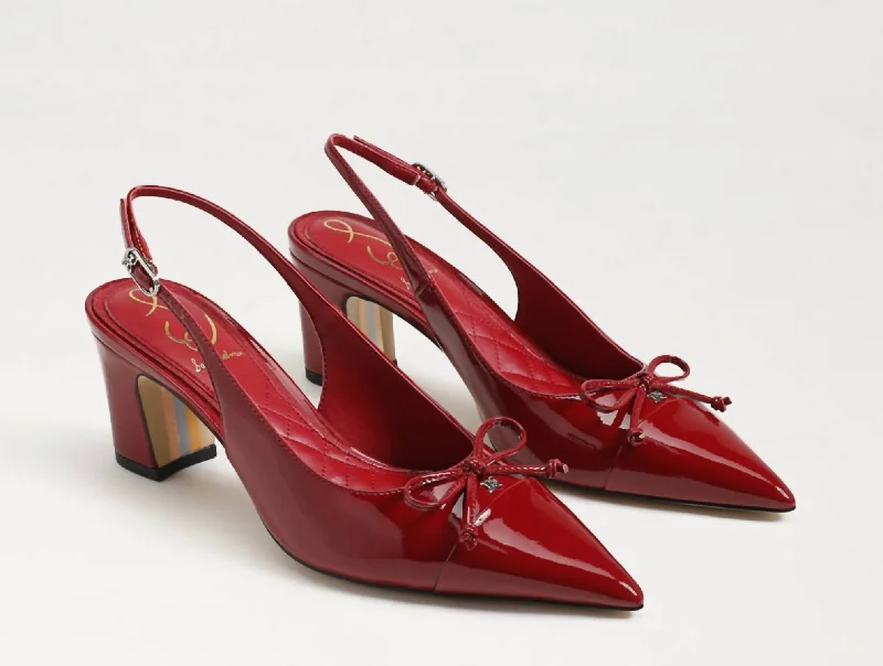 Women's bronze stiletto heel pumps for a warm and metallic lookWillette Slingback Block Heel In Deep Scarlet Red Patent Women's bronze stiletto heel pumps for a warm and metallic lookWillette Slingback Block Heel In Deep Scarlet Red Patent