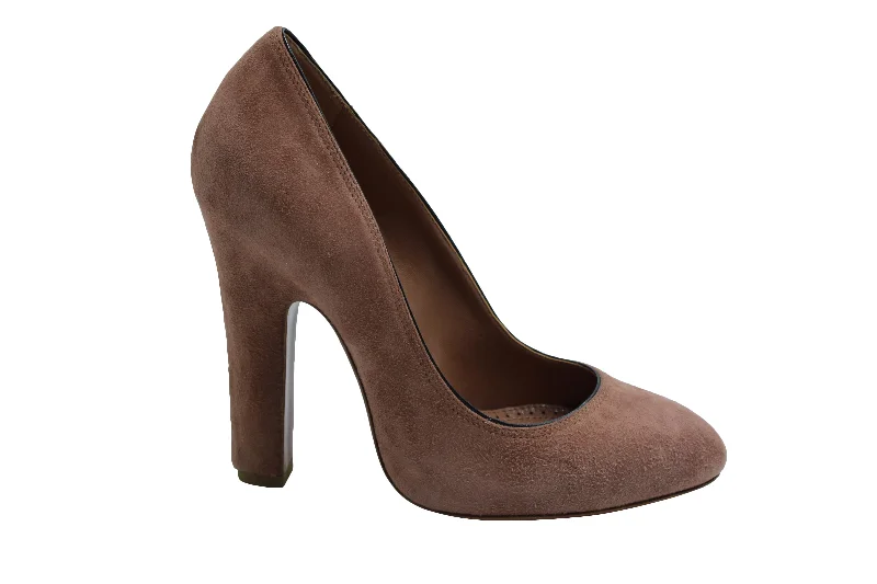 Women's lace - trimmed stiletto heel pumps with a scalloped edgeAlaia Chunky Heel Pumps in Brown Suede Women's lace - trimmed stiletto heel pumps with a scalloped edgeAlaia Chunky Heel Pumps in Brown Suede