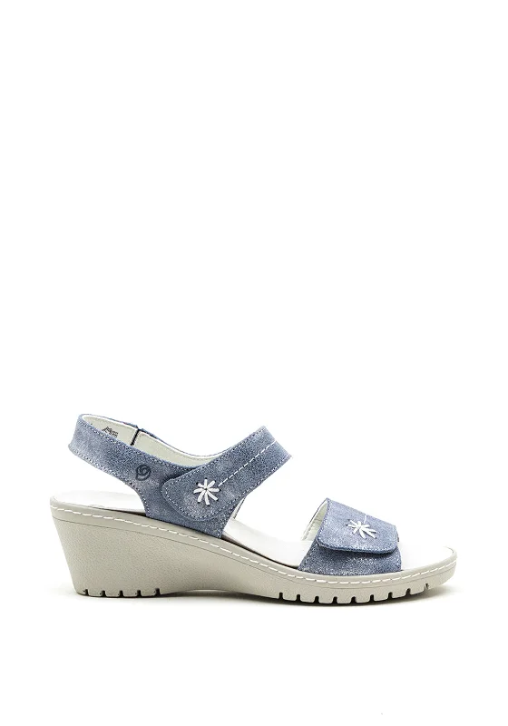 Women's Flat Slide Sandals with a Memory Foam Insole in White for All - Day Comfort Women's Flat Slide Sandals with a Memory Foam Insole in White for All - Day Comfort Women's Flat Slide Sandals with a Memory Foam Insole in White for All - Day Comfort Suave Daisy Shimmer Leather Velcro Strap Wedge Sandals, Blue
