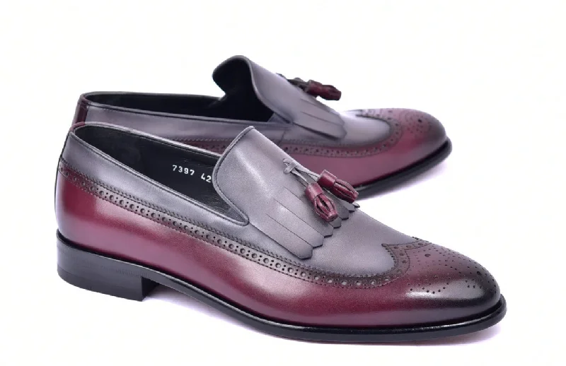 Women's Cashmere - Lined Loafers in Burgundy for Warmth in Winter Style: 7397-Burgundy/Grey Women's Cashmere - Lined Loafers in Burgundy for Warmth in Winter Style: 7397-Burgundy/Grey