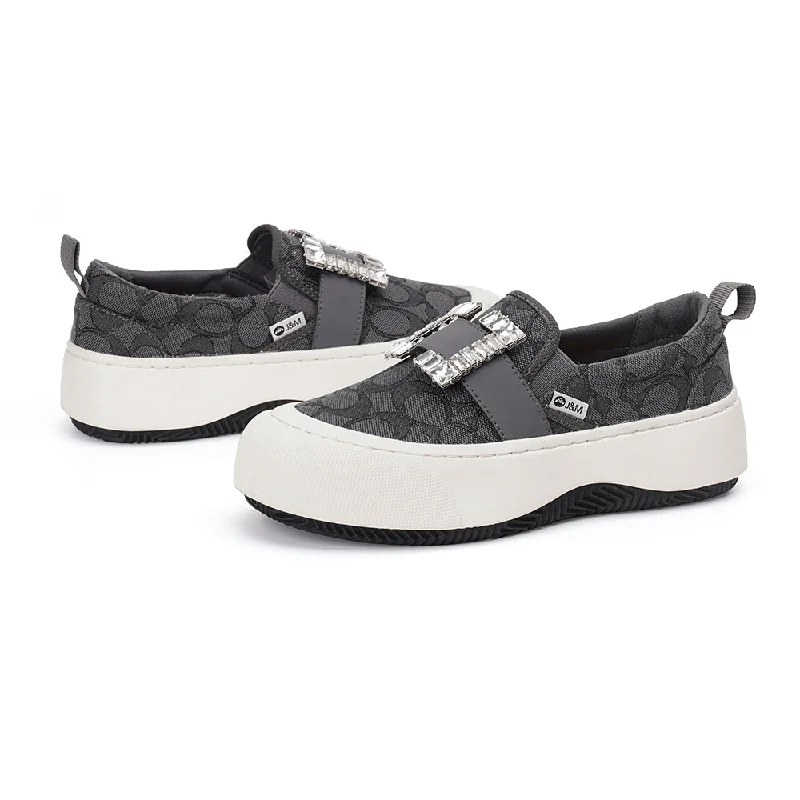 Women's Embroidered Floral Pattern Loafers in Beige for a Spring - Inspired Outfit Women's Embroidered Floral Pattern Loafers in Beige for a Spring - Inspired Outfit Women’s Slip-on Fabric Platform Loafers in Grey-87653W