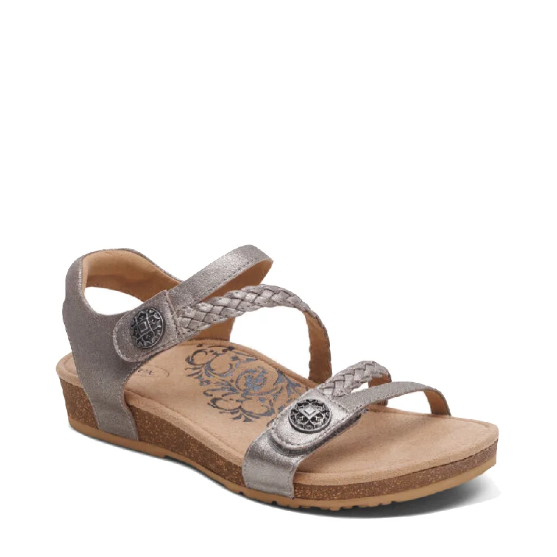 Women's Leather - Strapped Sandals with a Braided Detail in Brown for a Rustic Appeal Women's Leather - Strapped Sandals with a Braided Detail in Brown for a Rustic Appeal Women's Leather - Strapped Sandals with a Braided Detail in Brown for a Rustic Appeal Aetrex Women's Jillian Braided Quarter Strap Sandal in Brushed Silver