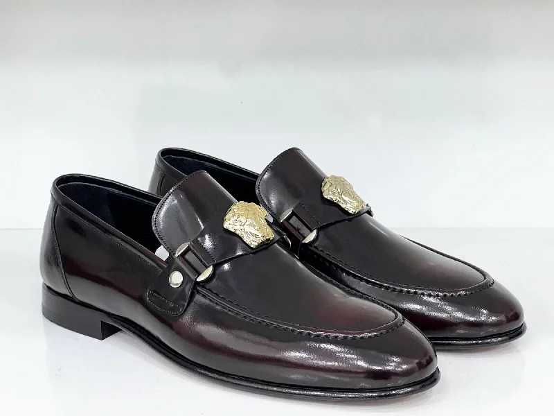 Women's Metallic Foil - Finish Loafers in Gold for a Glamorous Night Out Style: SL655-Burgundy Women's Metallic Foil - Finish Loafers in Gold for a Glamorous Night Out Style: SL655-Burgundy