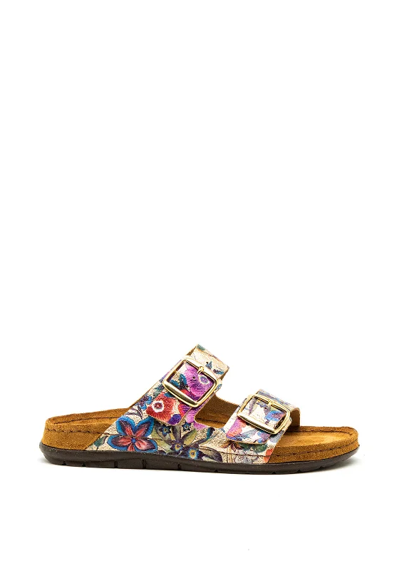 Women's Flat Slide Sandals with a Memory Foam Insole in White for All - Day Comfort Women's Flat Slide Sandals with a Memory Foam Insole in White for All - Day Comfort Women's Flat Slide Sandals with a Memory Foam Insole in White for All - Day Comfort Rohde Floral Print Buckle Chunky Slip on Sandals, Gold Metallic