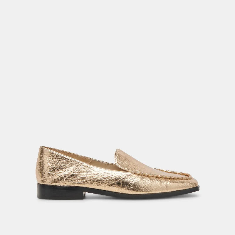 Women's Bow - Embellished Loafers in Red for a Feminine Touch BENY FLATS GOLD DISTRESSED LEATHER Women's Bow - Embellished Loafers in Red for a Feminine Touch BENY FLATS GOLD DISTRESSED LEATHER